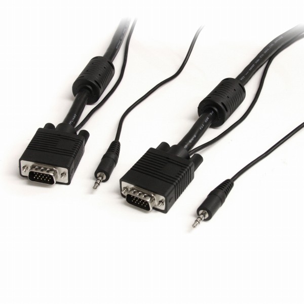 3.5mmステレオミニプラグ付き高解像度VGAケーブル7.6mミニD-Sub(オス)-ミニD-Sub(オス)アナログRGB対応ディスプレイケーブル