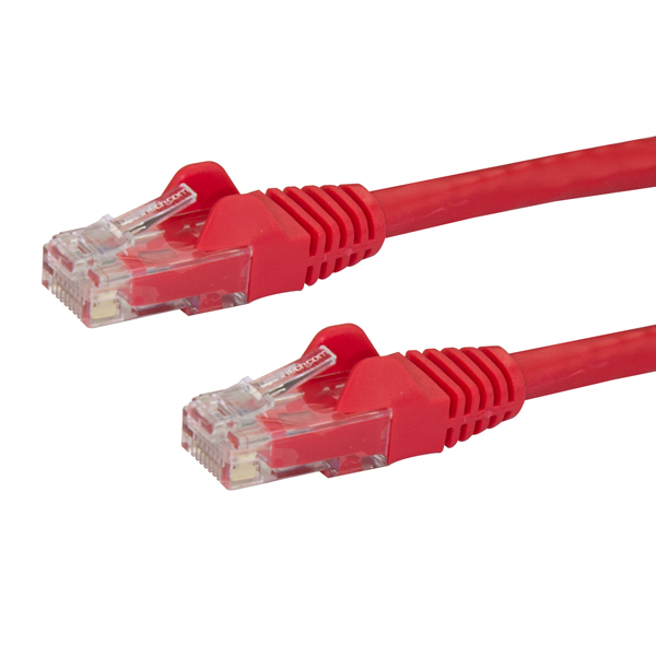 10mカテゴリー6LANケーブルレッドRJ45モールディングコネクタ(ツメ折れ防止カバー付き)ギガビットイーサネット対応Cat6UTPケーブル