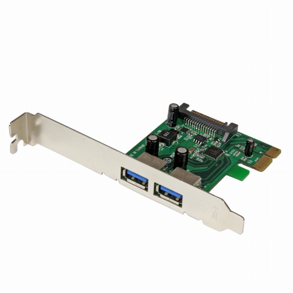 SuperSpeedUSB3.02ポート増設PCIExpressインターフェースカードUASP対応2xUSB3.05Gbps拡張用PCIex1接続ボードSATA電源端子(15ピン)付き