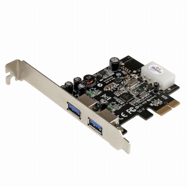 SuperSpeedUSB3.02ポート増設PCIExpressインターフェースカードUASP対応2xUSB3.05Gbps拡張用PCIex1接続ボードペリフェラル電源端子(4ピン)付き