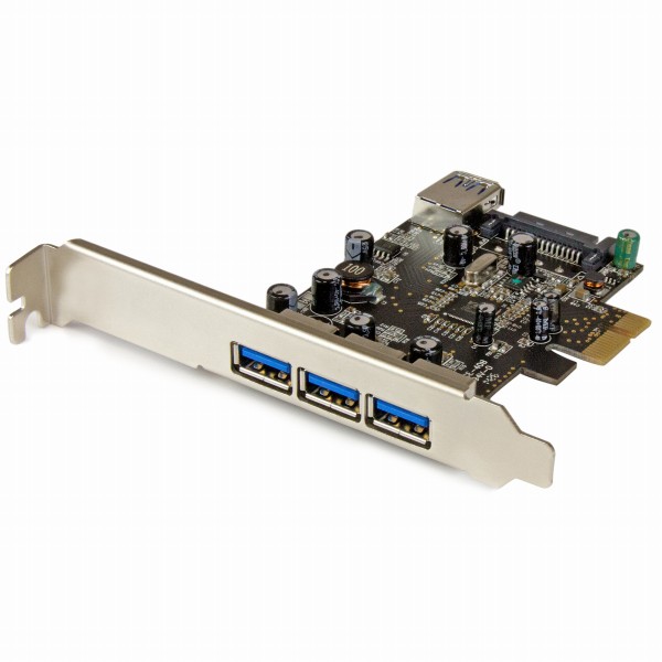 USB3.04ポート増設PCIExpressカード外部ポートx3/内部ポートx1搭載Windows7/8でネイティブOSに対応フルサイズ/ロープロファイルPCIに対応