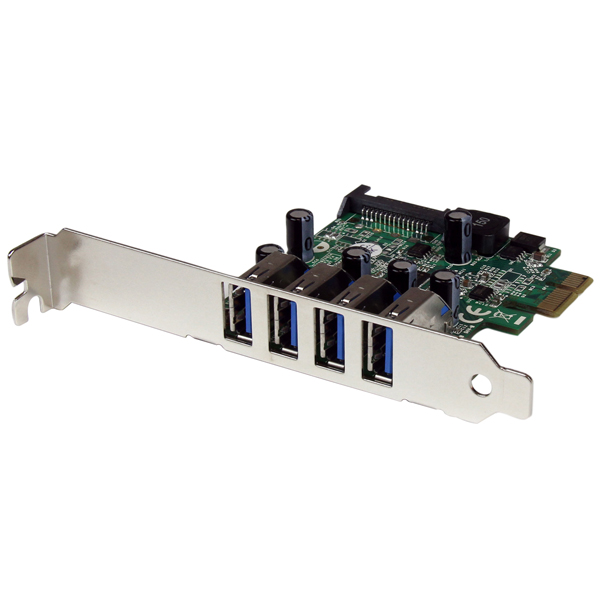 SuperSpeedUSB3.04ポート増設PCIExpressインターフェースカード4xUSB3.0拡張用PCIex1接続ボードSATA(15ピン)電源端子付き