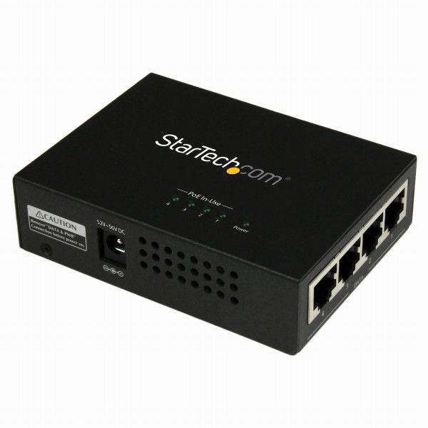 4ポートギガビット対応PoEインジェクタ (ミッドスパン) IEEE 802.3at/af準拠PoE給電アダプタ 1ポートあたり30.8W出力 プラグアンドプレイ対応