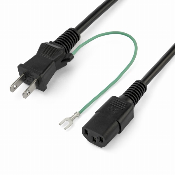 AC電源ケーブル2m片側アース端子付き2Pプラグ3P-2P電源コード2ピンオス(NEMA1-15準拠)-3ピンメス(IEC60320C13準拠)