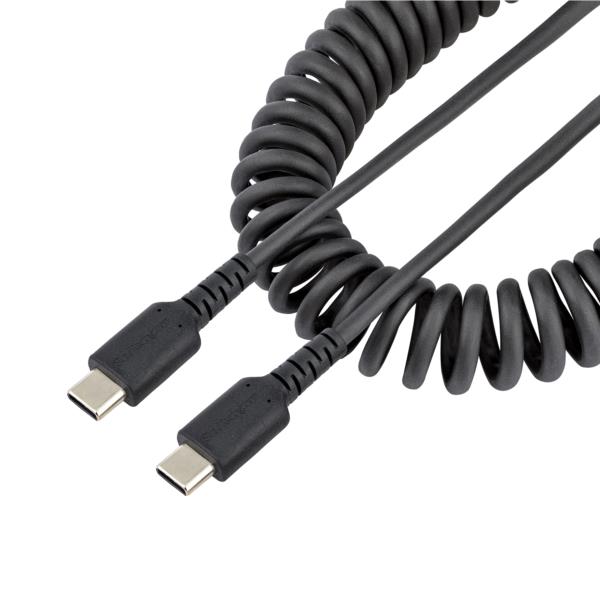 高耐久USB-Cケーブル50cmコイル(伸縮)型/アラミド繊維補強/オス-オス/USB2.0A-USBTypeCケーブル/タイプC充電カールコード