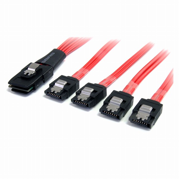 50cmSFF-8087(MiniSAS36ピン)-4xラッチ付SATA(7ピン)ケーブルSerialAttachedSCSI-シリアルATAファンアウトケーブルSATA3.06Gbps
