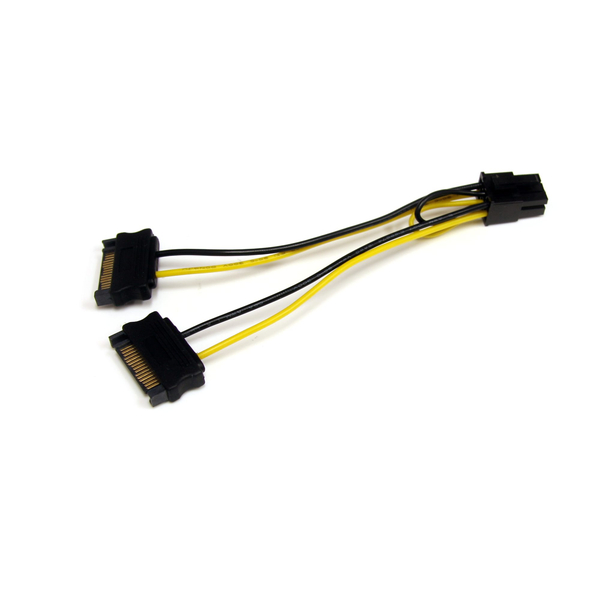 SATA電源ケーブル/15.2cm/1x 6ピンPCIe電源 - 2x 15ピンSATA/PCIe変換アダプターケーブル