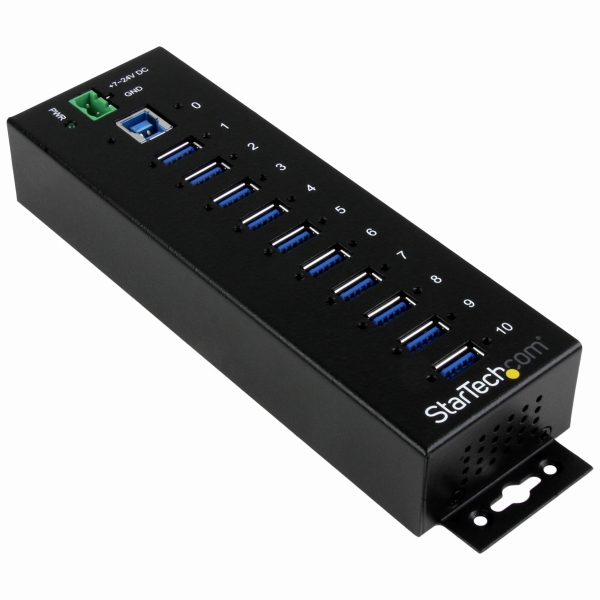10ポート産業用USB 3.0ハブ ESD保護/350Wサージ保護 ウォールマウント対応