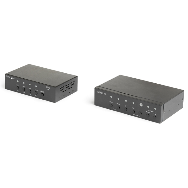 多入力対応HDBaseTエクステンダー用キット スイッチとビデオスケーラー機能内蔵 DisplayPort/ HDMI/ VGA入力対応 Cat6/ Cat5ケーブル