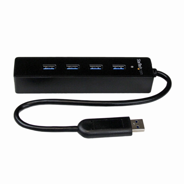4ポートSuperSpeedUSB3.0ハブポータブルミニUSBHub1xUSB3.0A(オス)-4xUSB3.0A(メス)接続ケーブル内蔵ブラック