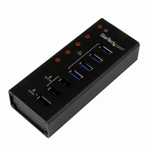 4ポートUSB3.0ハブ充電用USBポートx3搭載(2x1A/1x2A)壁取付け用ブラケット付属