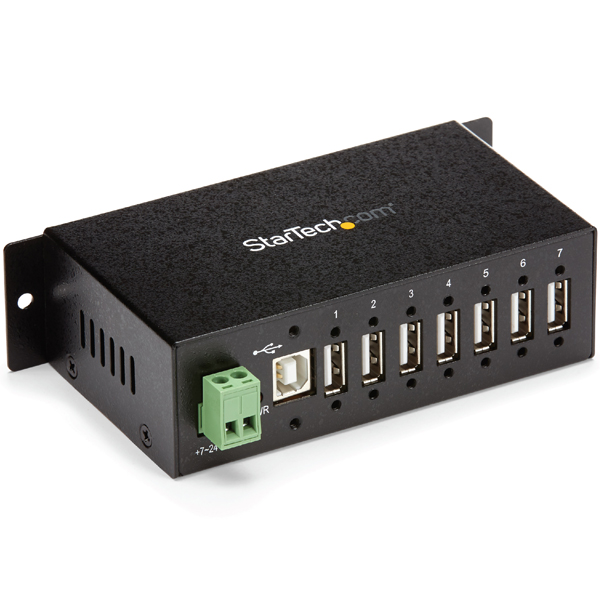 7ポート産業用USB 2.0 ハブ ESD保護/350Wサージ保護 ウォールマウント対応