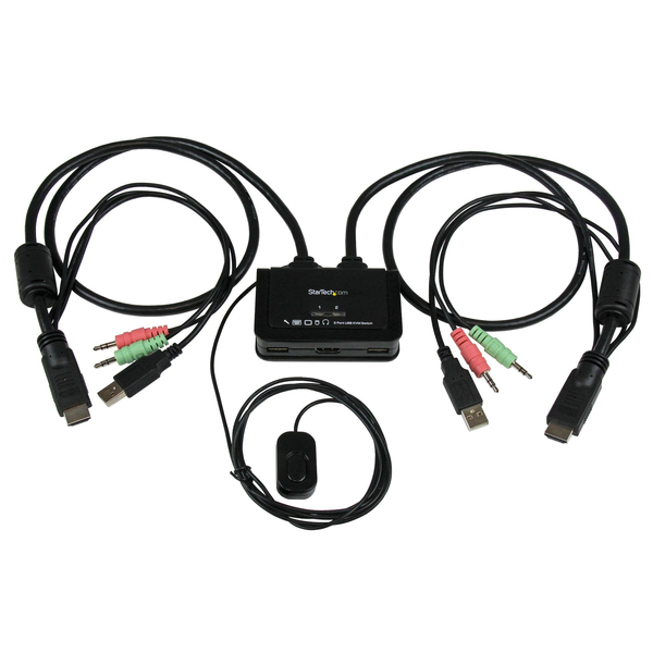 KVMスイッチ/2ポート/一画面/HDMI 1080p/ケーブル一体型/リモートスイッチ付き/PC パソコン切替器