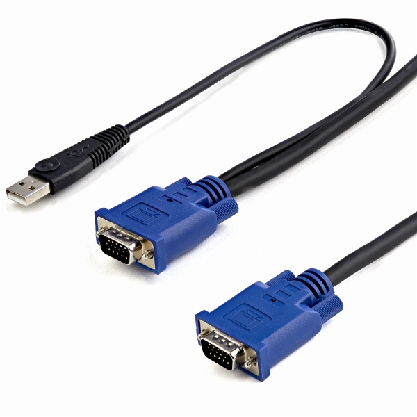 4.5mウルトラスリム型パソコン自動切替器専用KVMケーブル2in1USB/VGAKVMケーブルブラックUSBA/D-Sub15ピン-D-Sub15ピン