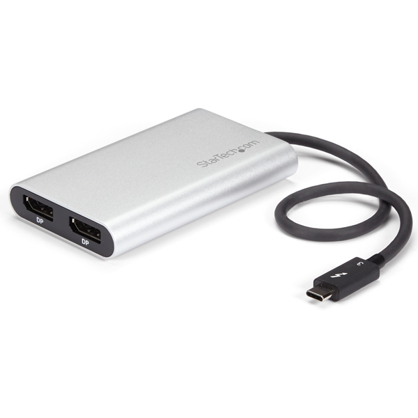 Thunderbolt 3 - 2ポートDisplayPort変換アダプタ 4K/60Hz Mac と Windows に対応 USB Type-C(オス) - 2x DP/ディスプレイポート(メス)