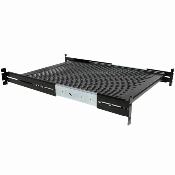 2U 放熱穴付スライド式サーバーラック棚板/収納棚(奥行き調整可能) 耐荷重22.7kg 奥行き510-740mmに対応 ロックキング機能付き