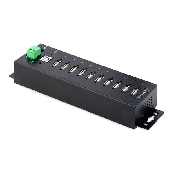 USBハブ/USB 2.0接続/10ポート/産業用メタル筐体/ESDレベル4保護機能/DINレール・壁面設置対応