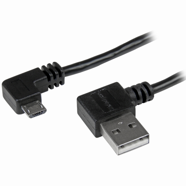 L型右向きマイクロUSBケーブルUSBタイプA(オス)-USBMicro-B(オス)2m