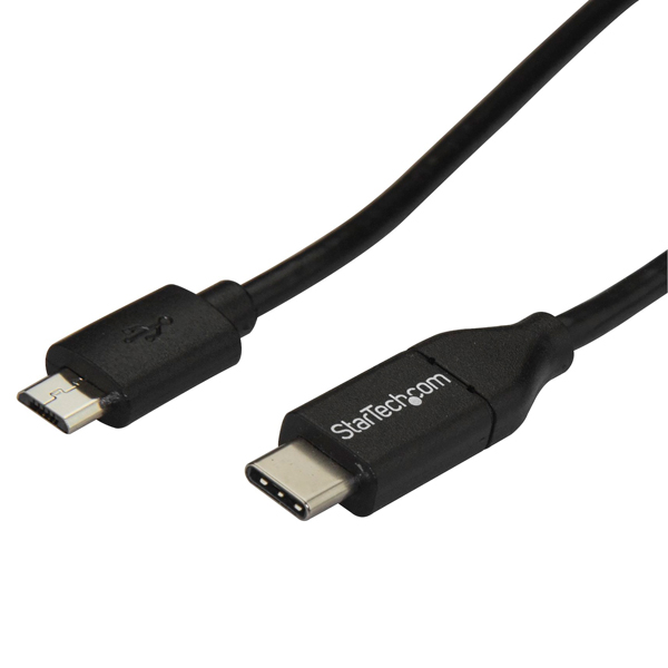 USB-C - マイクロUSBケーブル/2m/USB 2.0/オス-オス/TB3互換/データ転送・同期用