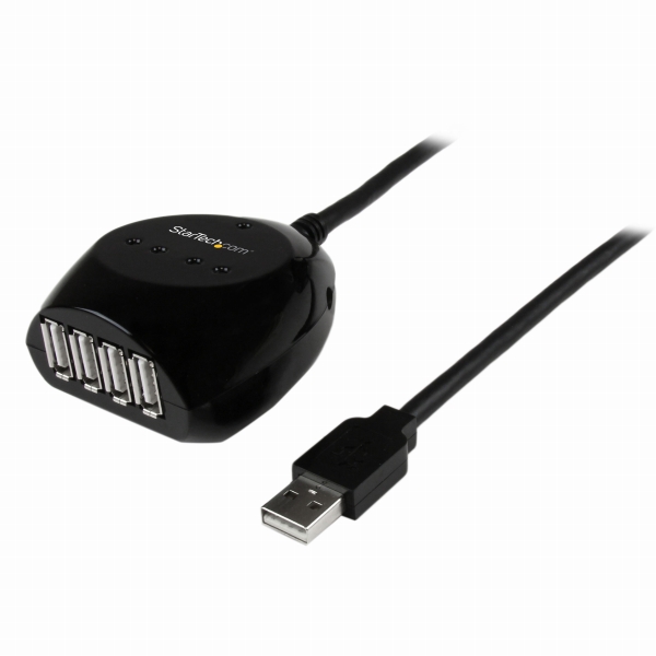 USB 2.0 アクティブ延長ケーブル(15m) & 4ポートUSBハブ Type-A(オス) - 4x Type-A(メス) 15m USB2.0 リピーターケーブル(4x USBハブ搭載)