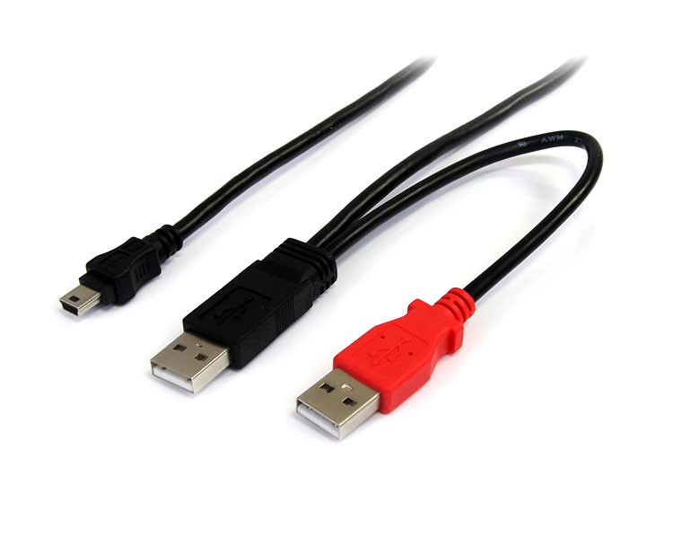1.8mUSBY字給電ケーブル(USBA-miniB)Y型分岐パワーケーブル外付けハードディスクに対応