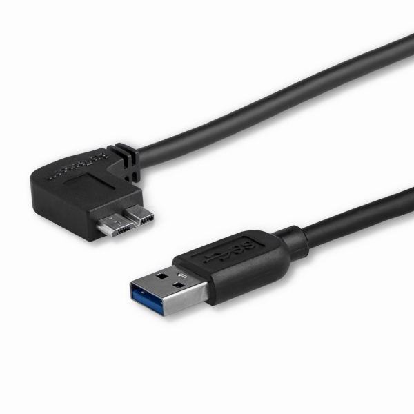 MicroUSB3.0スリムケーブル0.5mL型左向きマイクロUSBケーブルUSB3.0(オス)-MicroB(オス)USB3.1Gen15Gbps