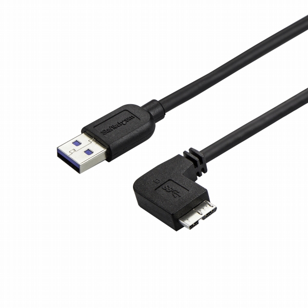 MicroUSB3.0スリムケーブル0.5mL型右向きマイクロUSBケーブルUSB3.0(オス)-MicroB(オス)USB3.1Gen15Gbps