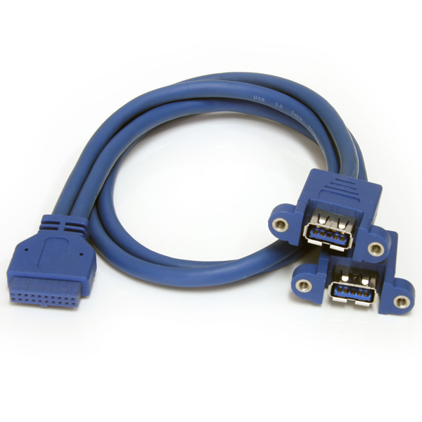 2ポートUSB3.0パネルマウント型ケーブル2xUSBAメス-1xIDC20ピンメス(マザーボードピンヘッダーと接続)