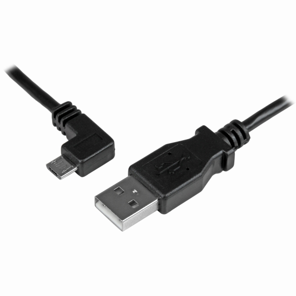 充電&同期用MicroUSBケーブル2mL型左向きUSBAオス-USBマイクロオス24AWG