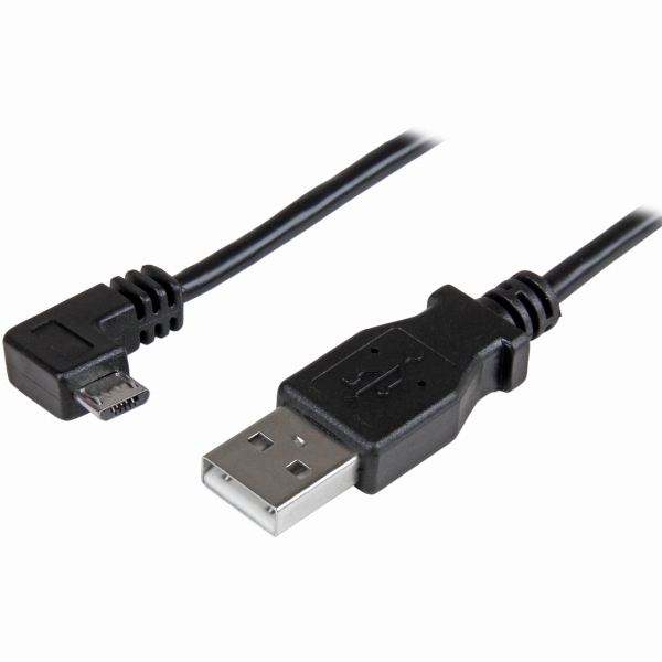 充電&同期用MicroUSBケーブル2mL型右向きUSBAオス-USBマイクロオス24AWG