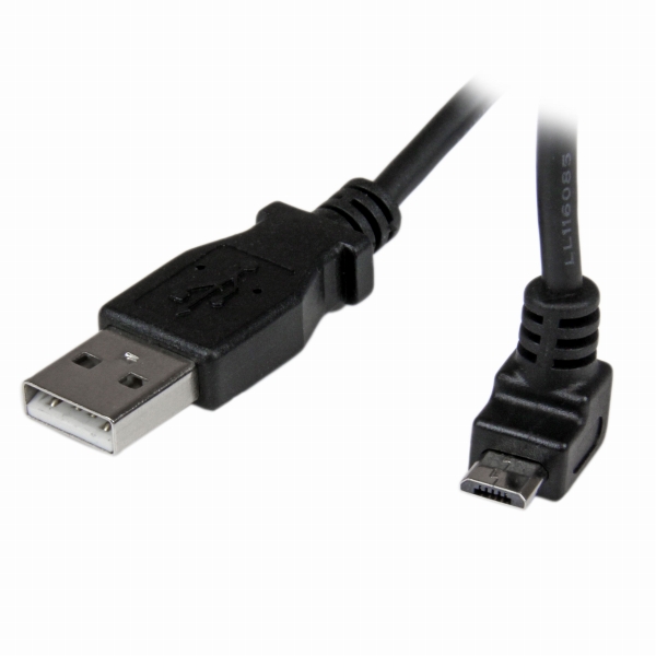L型上向きmicroUSBケーブルUSB-A(オス)-マイクロB(オス)2m