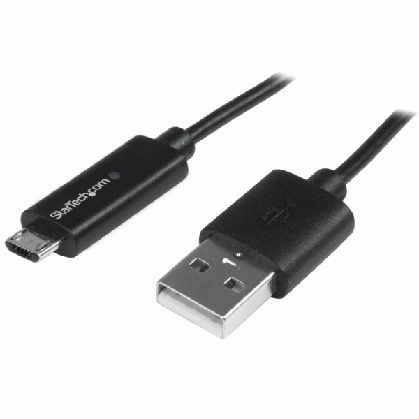 1mMicroUSB充電ケーブル(充電お知らせLEDライト付き)USB(オス)-マイクロUSB(オス)