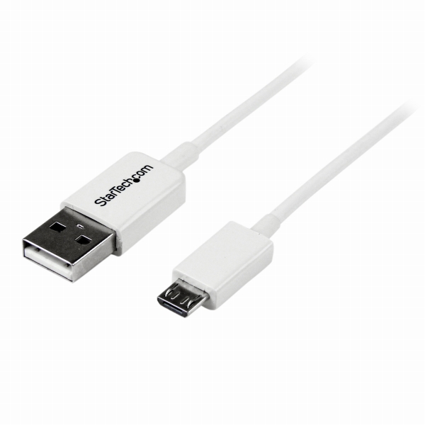 2mホワイトmicroUSB2.0ケーブルUSBA(オス)-USBmicro-B(オス)変換アダプタ