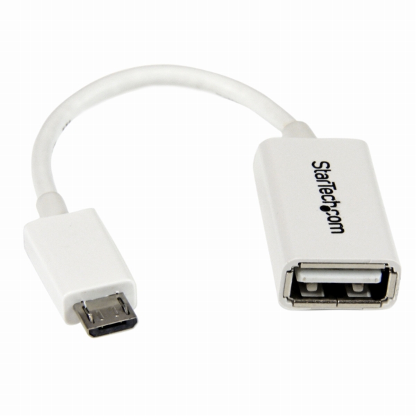 12cmMicroUSBOTG変換アダプタホワイトマイクロUSBホストケーブルUSBAメス-USBMicro-Bオス