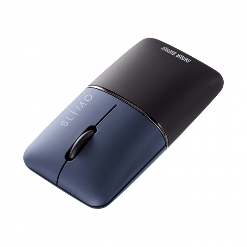 静音BluetoothブルーLEDマウス SLIMO （充電式・ネイビー）