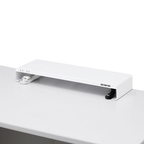 電源タップ＋USBポート付き机上ラック（W600×D200 ホワイト）