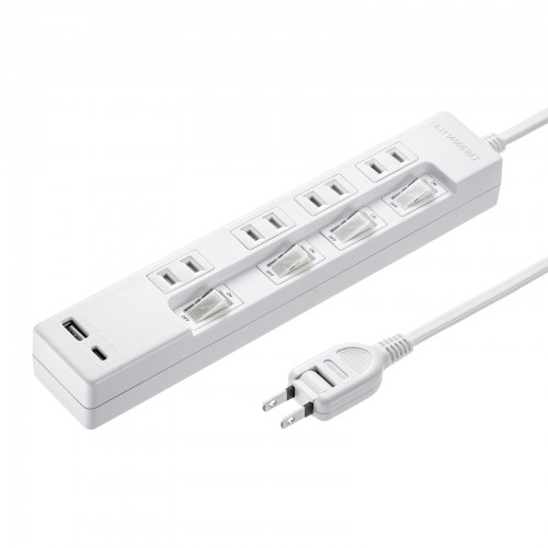 USB充電機能付きタップ Type-C搭載（2P・4個口・2m）
