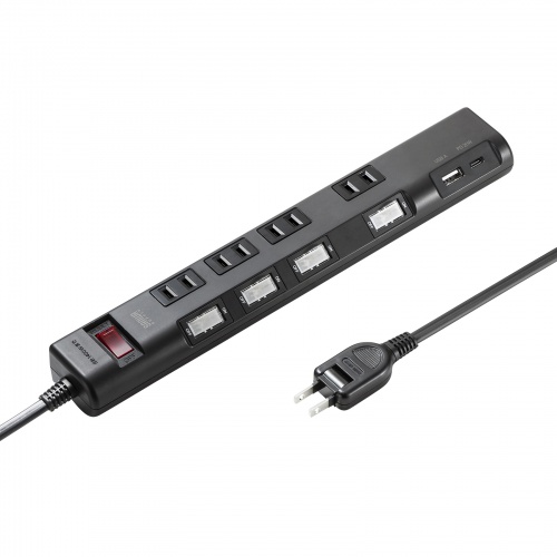 節電タップ（2P・4個口・3m・ブラック）