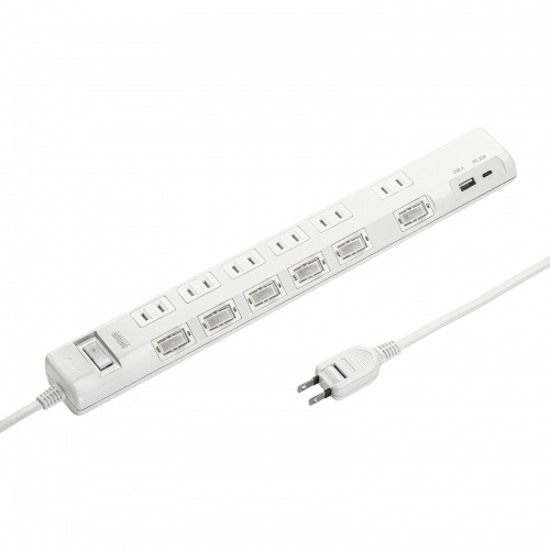 節電タップ（2P・6個口・3m・ホワイト）