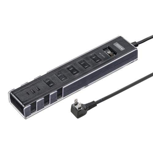 USB充電機能付きタップ スタンド付き（2P・5個口・1.5m・ブラック）