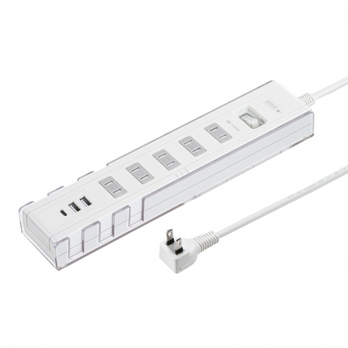 USB充電機能付きタップ スタンド付き（2P・5個口・1.5m・ホワイト）