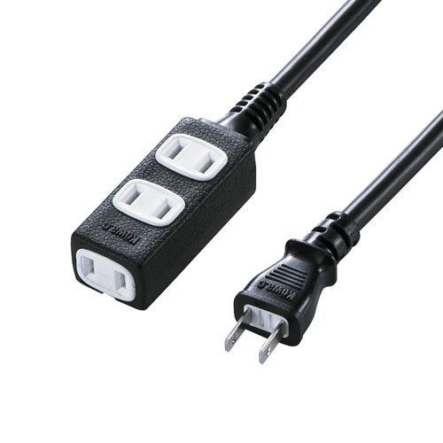 スリム電源延長コード（2P・3個口・ブラック・3m）