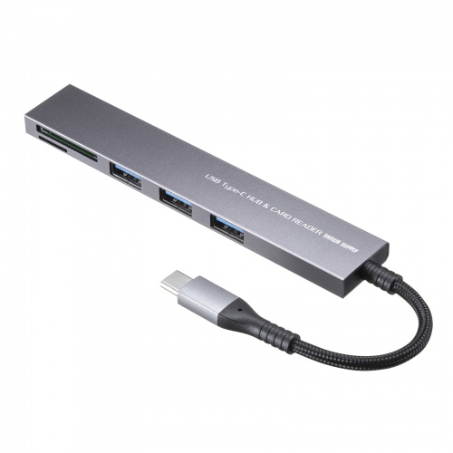 USB 5Gbps 3ポート スリム ハブ（カードリーダー付き・Type-C接続）
