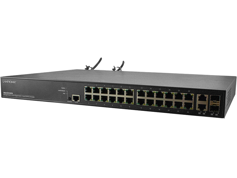 イーサネット PoE++ スイッチ (24) 10/100/1000Base-T ポート + (2) 100/1000Base-X SFP/RJ-45 コンボポート (1) AC電源