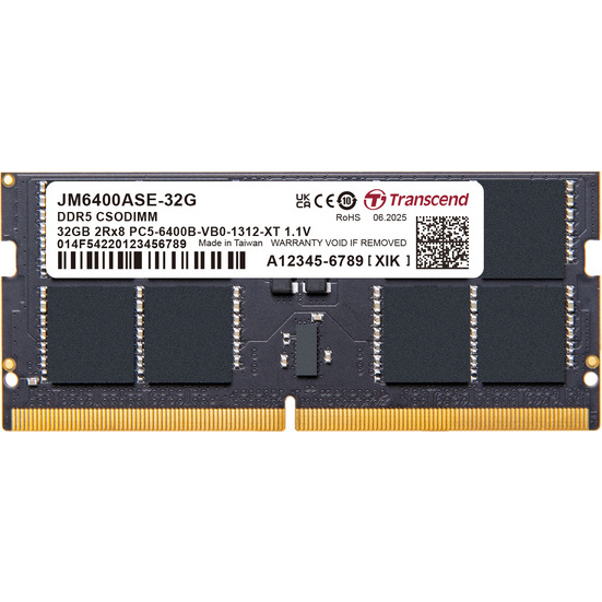 PC5-51200 (DDR5-6400) 対応 262ピン CL52 1.1V DDR5 CSODIMM 32GB
