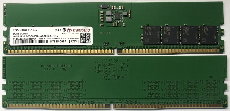 PC5-44800（DDR5-5600） U-DIMM 16GB 1Rx8 2Gx8 CL46 1.1V