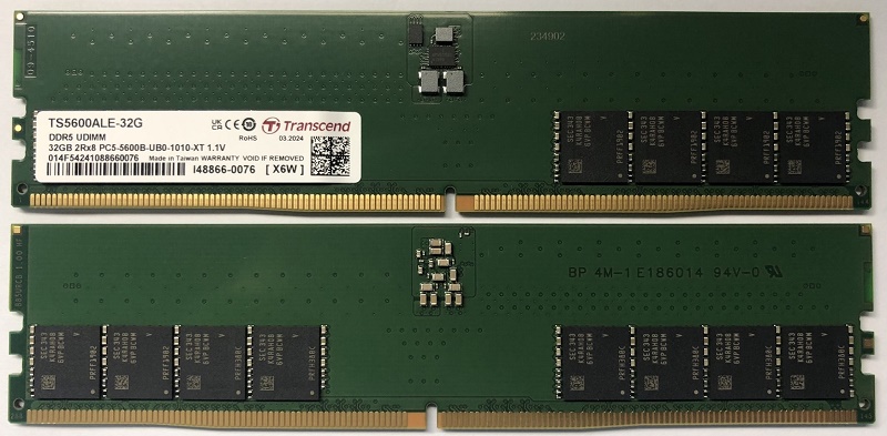 PC5-44800（DDR5-5600） U-DIMM 32GB 2Rx8 2Gx8 CL46 1.1V