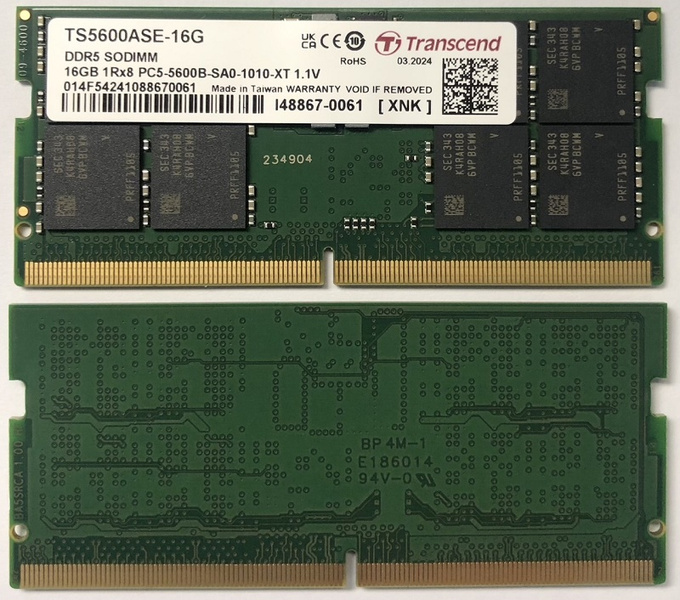 PC5-44800（DDR5-5600） SO-DIMM 16GB 1Rx8 2Gx8 CL46 1.1V