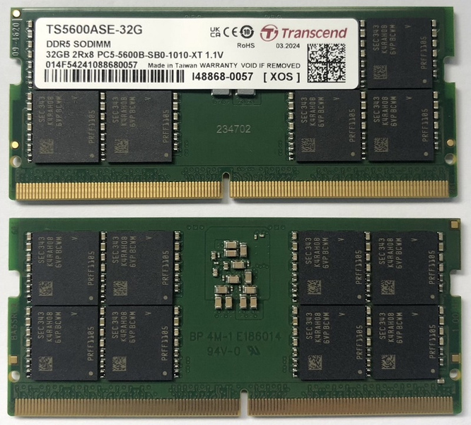 PC5-44800（DDR5-5600） SO-DIMM 32GB 2Rx8 2Gx8 CL46 1.1V
