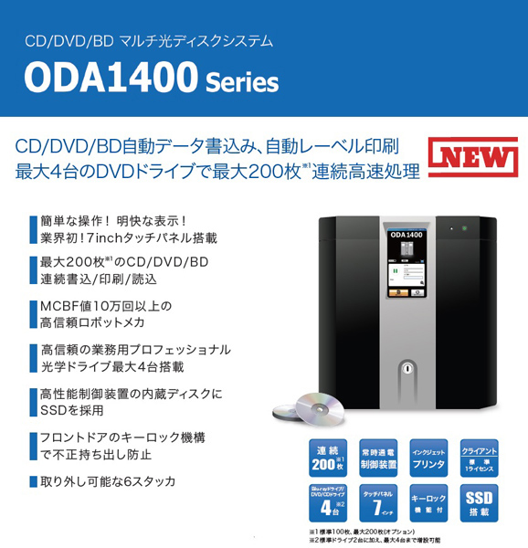 ODA1400-D2-CL DVDマルチ光ディスクシステム(DVDドライブ×2/メディア連続高速処理)